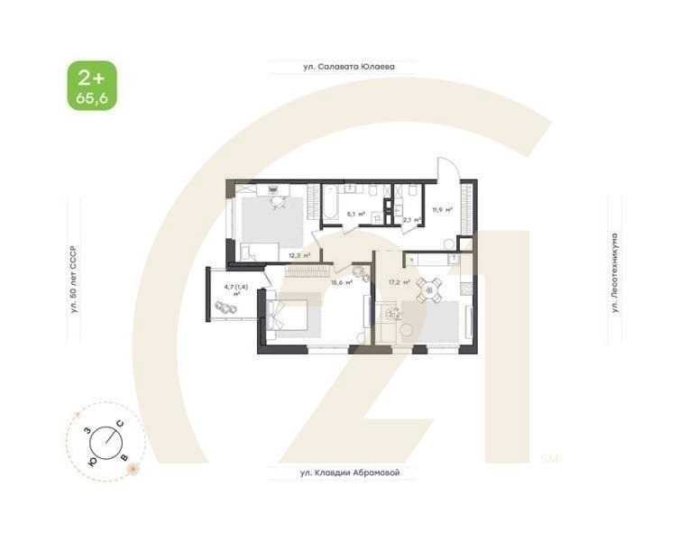 2-к. квартира, 58,8 м², 10/18 эт.