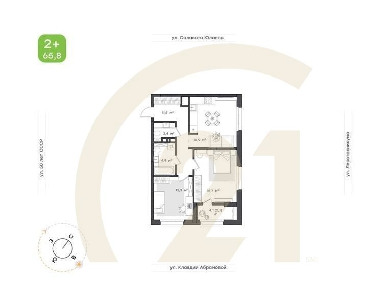 2-к. квартира, 64,9 м², 5/12 эт.