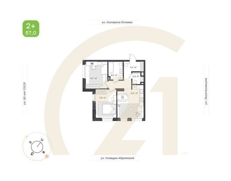 2-к. квартира, 64,8 м², 2/12 эт.
