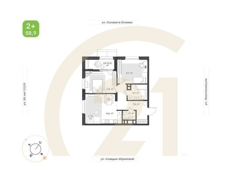 2-к. квартира, 52,6 м², 18/24 эт.