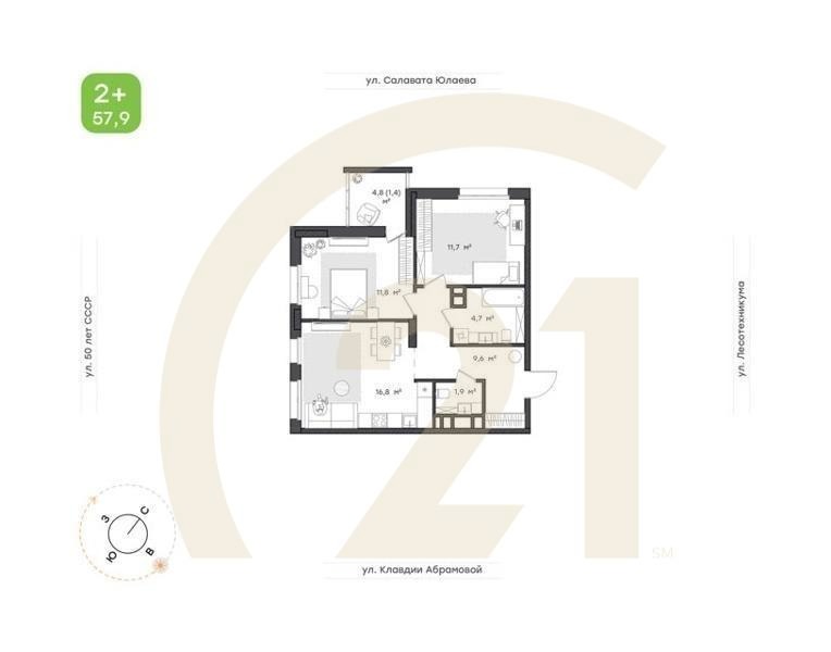 2-к. квартира, 65,3 м², 5/25 эт.