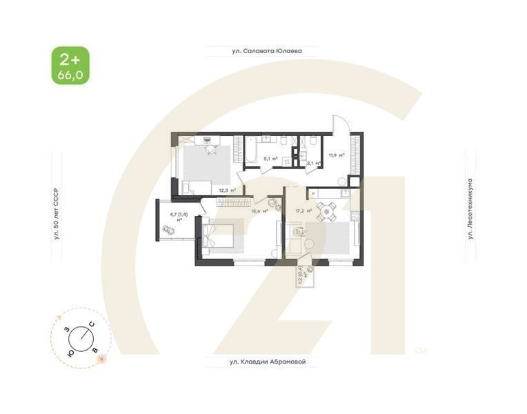 2-к. квартира, 60,6 м², 16/24 эт.