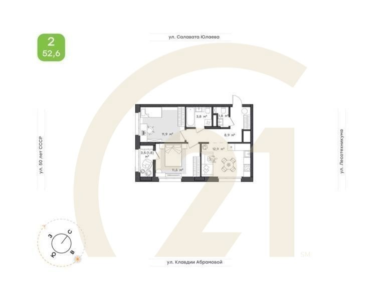2-к. квартира, 52,9 м², 3/24 эт.