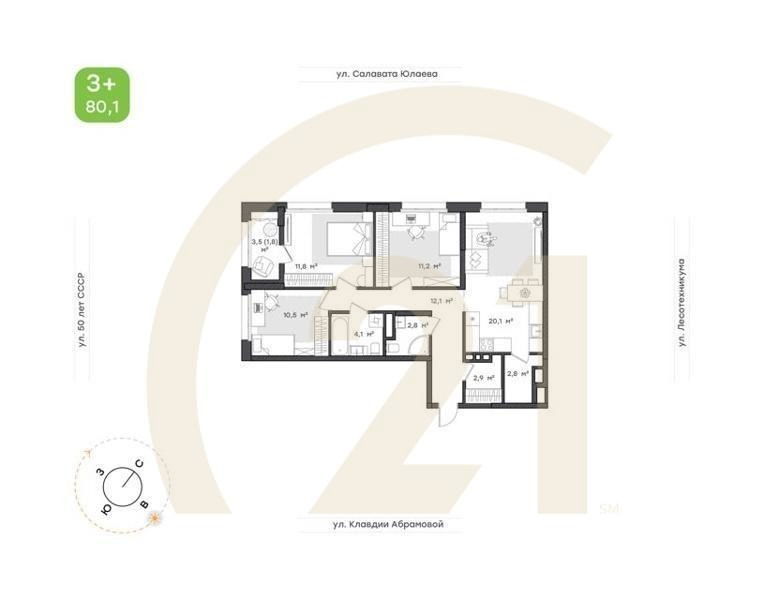 3-к. квартира, 94,2 м², 5/12 эт.