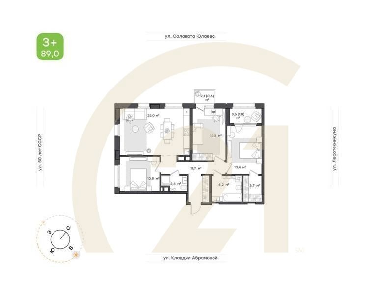 3-к. квартира, 88,9 м², 8/25 эт.