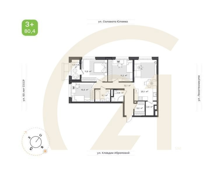3-к. квартира, 90,7 м², 3/12 эт.