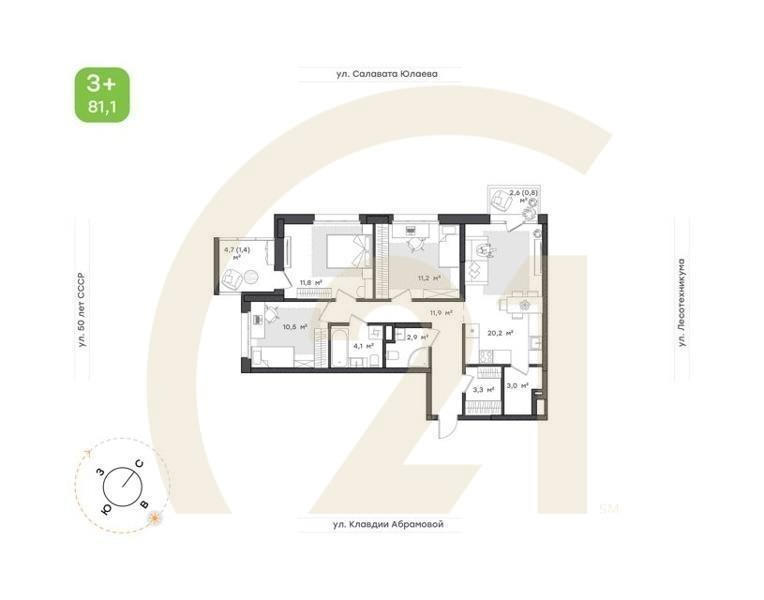 3-к. квартира, 88,4 м², 5/18 эт.