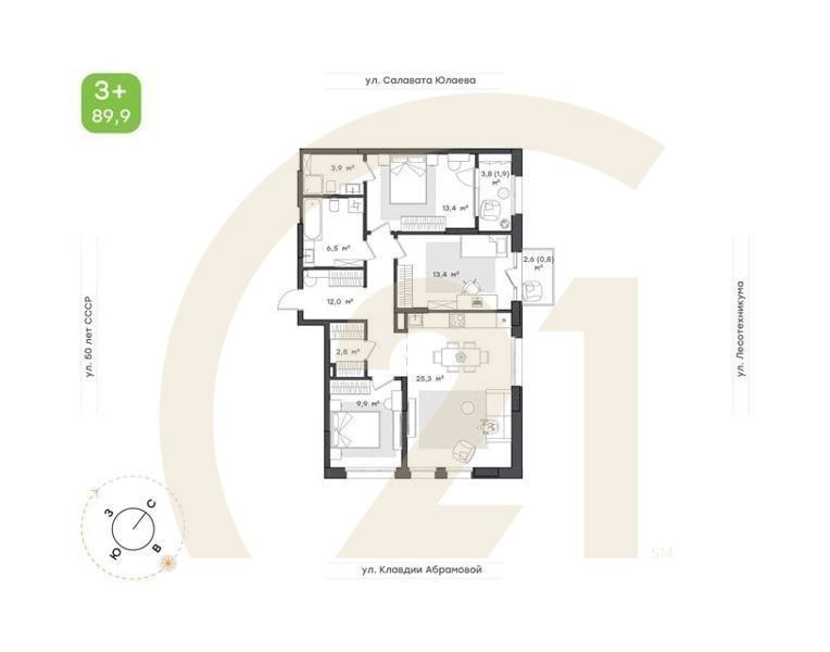 3-к. квартира, 89 м², 4/18 эт.