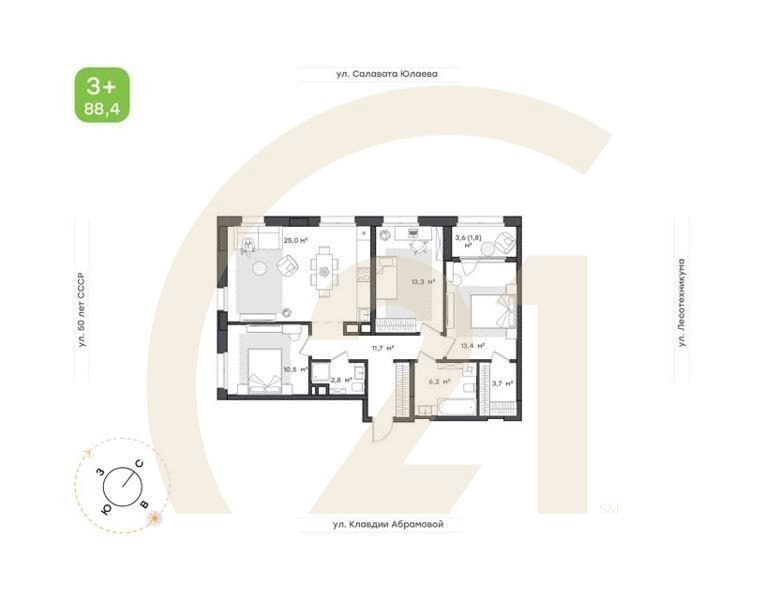 3-к. квартира, 91,8 м², 2/18 эт.
