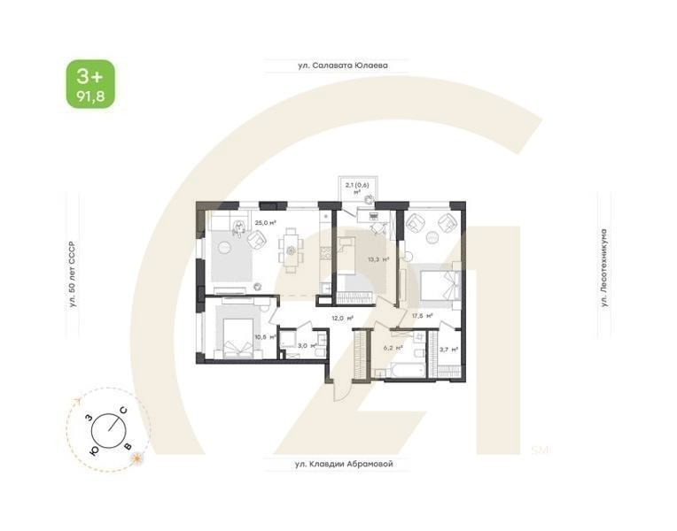 3-к. квартира, 88,9 м², 6/25 эт.