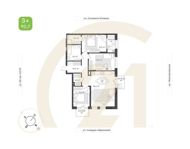 3-к. квартира, 88,9 м², 7/25 эт.