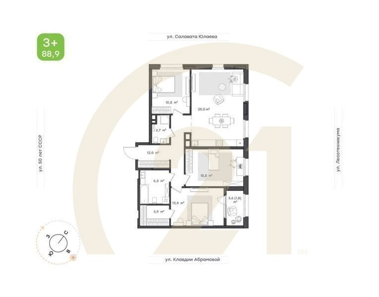 3-к. квартира, 94,2 м², 4/12 эт.