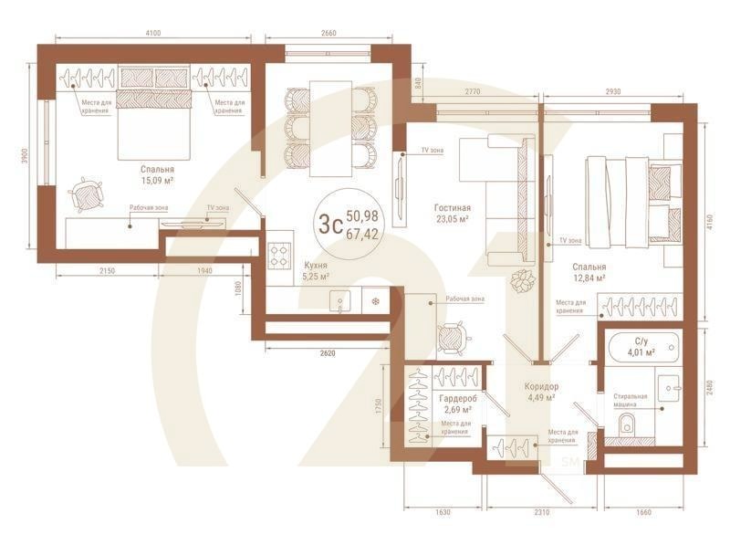 3-комн, 67.42 м², 16-25 этаж
