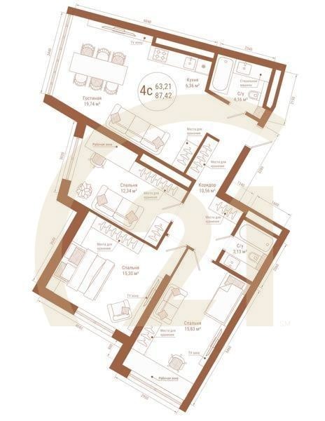 4-комн, 87.42 м², 25 этаж
