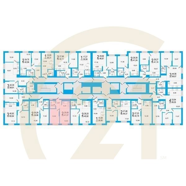 2-комн, 41.07 м², 13-16 этаж