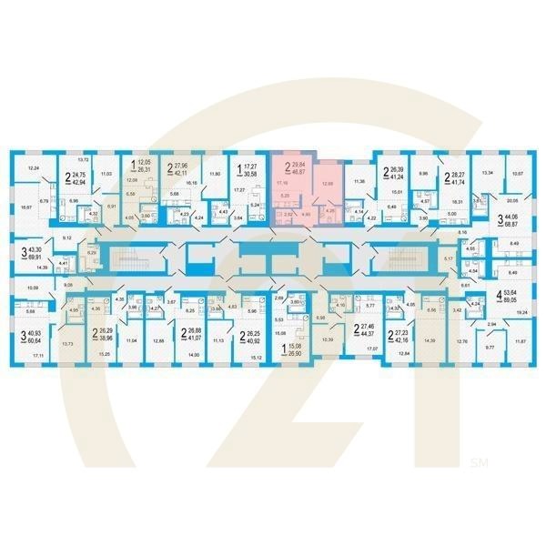 2-комн, 46.87 м², 10-18 этаж