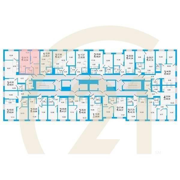 2-комн, 42.94 м², 13-21 этаж