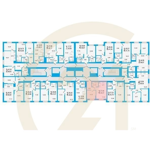 2-комн, 44.37 м², 13 этаж