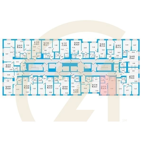 2-комн, 42.16 м², 9-21 этаж