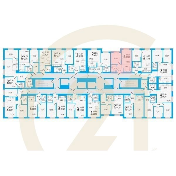 2-комн, 41.24 м², 13-17 этаж