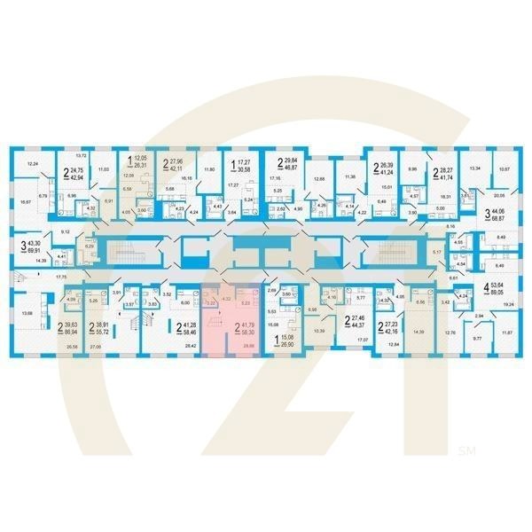 2-комн, 58.3 м², 25 этаж