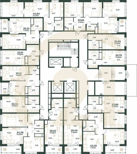 1-комн, 39.32 м², 1-24 этаж