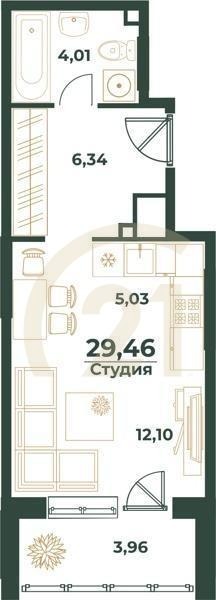 Студия, 29.46 м², 1-24 этаж