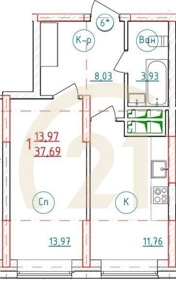 1-комн, 37.8 м², 25-29 этаж