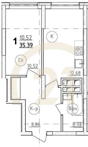 1-комн, 36.7 м², 24 этаж