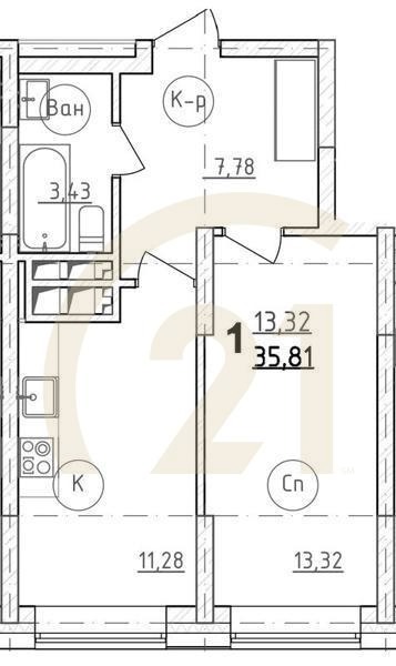1-комн, 36.4 м², 26 этаж