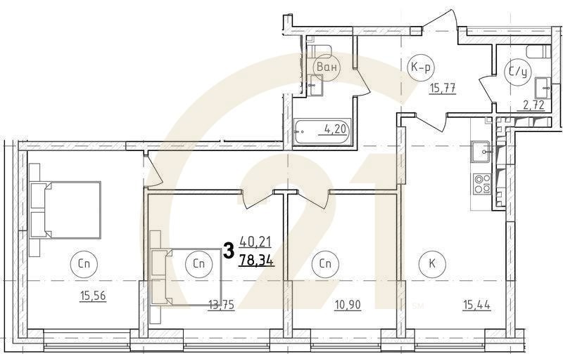 3-комн, 80.4 м², 7 этаж