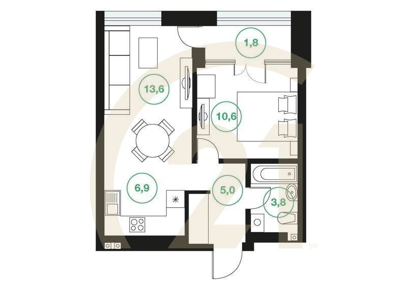 2-комн, 41.7 м², 6-25 этаж