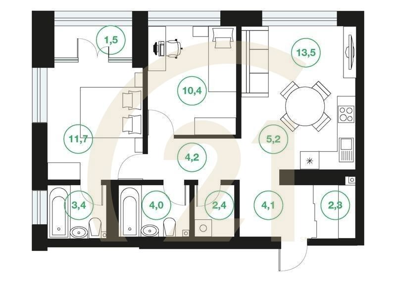 3-комн, 62.7 м², 18-25 этаж