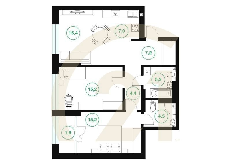 3-комн, 75.8 м², 2-25 этаж
