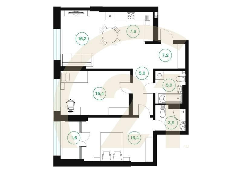 3-комн, 78.3 м², 2-19 этаж