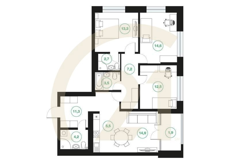 4-комн, 91.6 м², 2-24 этаж