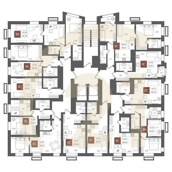 1-комн, 38.65 м², 4-21 этаж