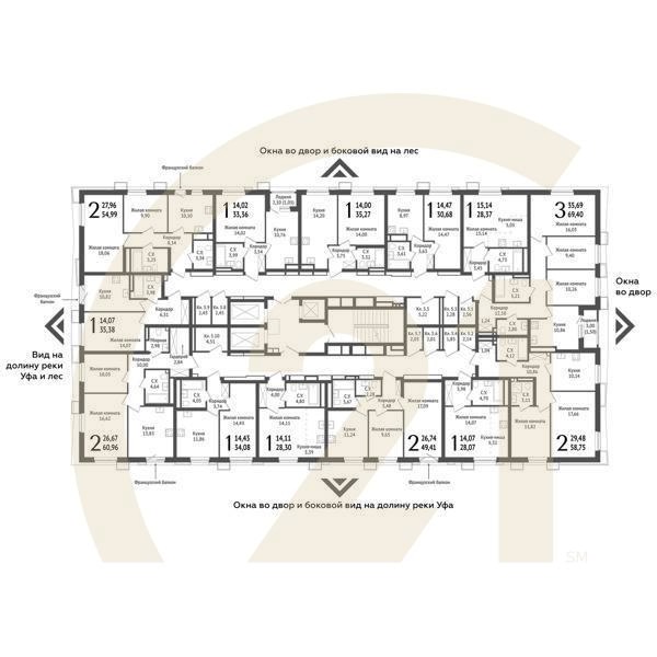 2-комн, 58.75 м², 5-25 этаж