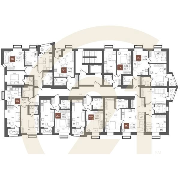 2-комн, 39.14 м², 8 этаж