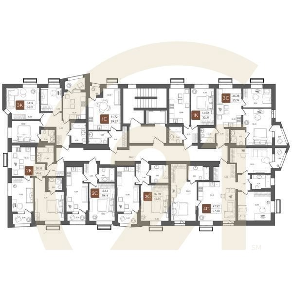 2-комн, 54.43 м², 5-11 этаж