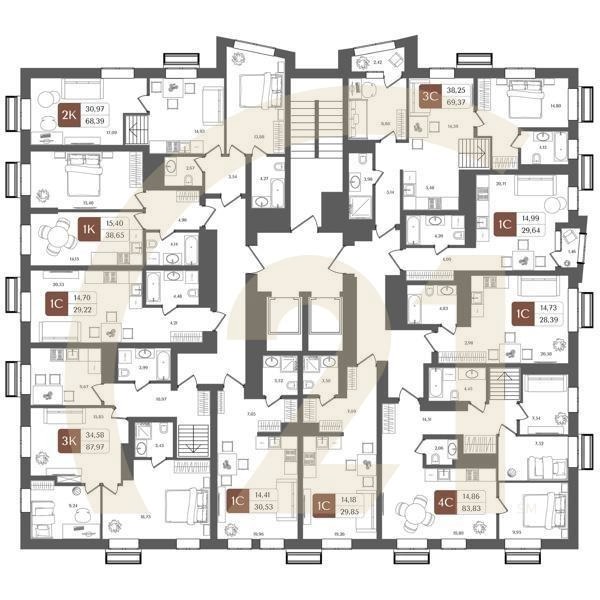 3-комн, 69.37 м², 21 этаж