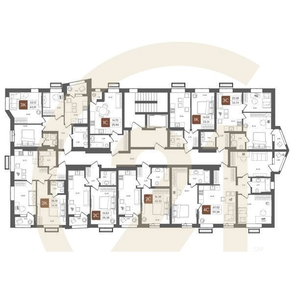 3-комн, 53.74 м², 4-8 этаж