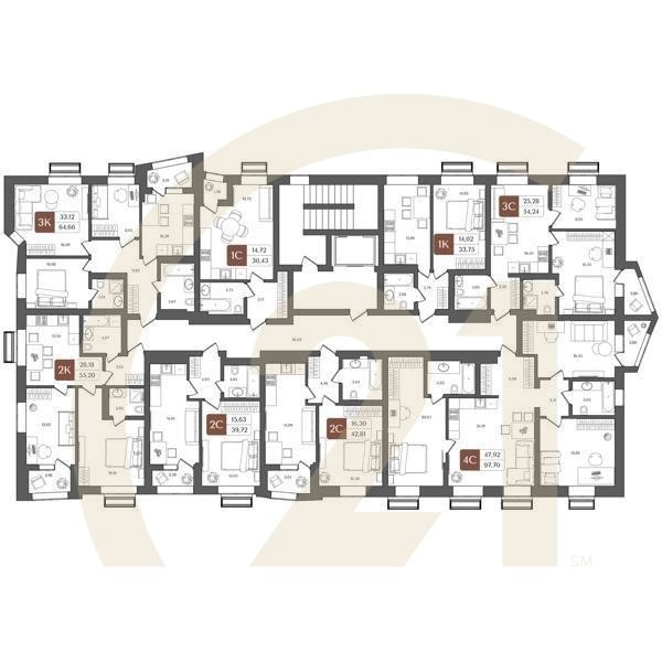 1-комн, 30.43 м², 3 этаж