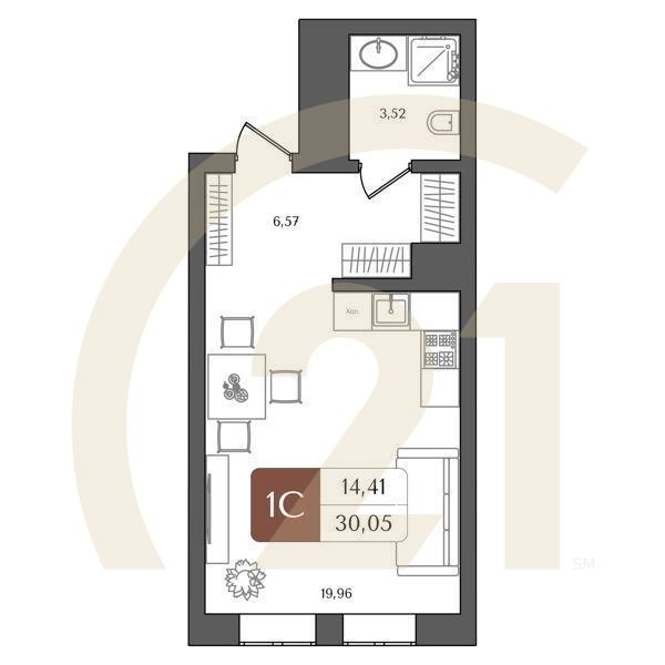 1-комн, 30.05 м², 2 этаж