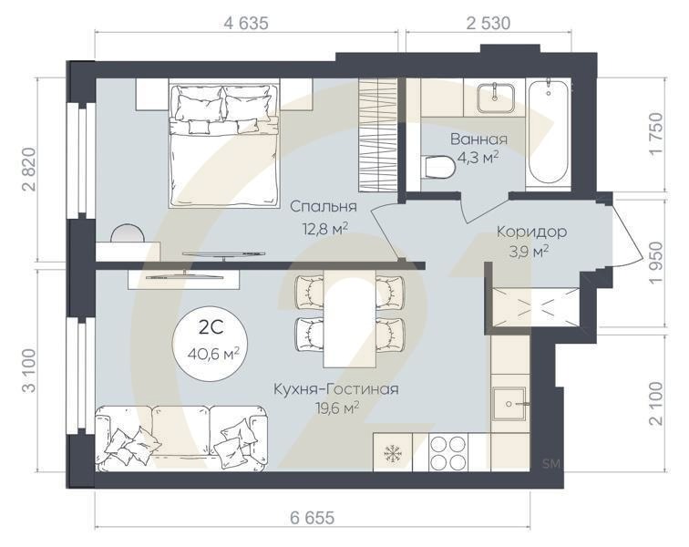 2-комн, 40.6 м², 16-24 этаж