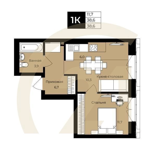 1-комн, 45 м², 3-19 этаж