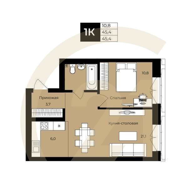 1-комн, 69.7 м², 2-21 этаж