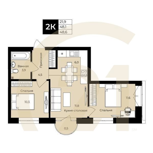2-комн, 74.5 м², 4-19 этаж