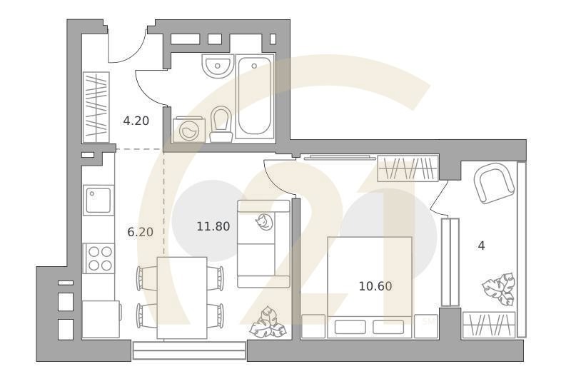 2-комн, 41.6 м², 4-23 этаж