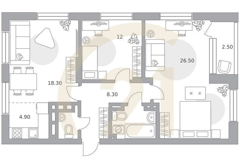 3-комн, 79.6 м², 4-8 этаж